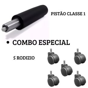 Kit Pistão Classe 1 + 5 Rodízios para Cadeira Giratória – Solução Completa